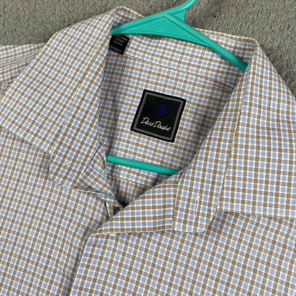 David Donahue Button Up Shirt Men's 17 34/35 XL Blue Brown Plaid Causal Formal - Picture 1 of 11